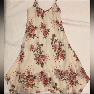 Wild Moss Spaghetti Strap Floral Flowy Handkerchief Hem Slip Dress Boho - Medium